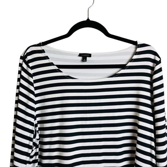 Talbots Shirt Womens XL Black White Stripe Long Sleeve Gold Button Nautical Top - Picture 2 of 9